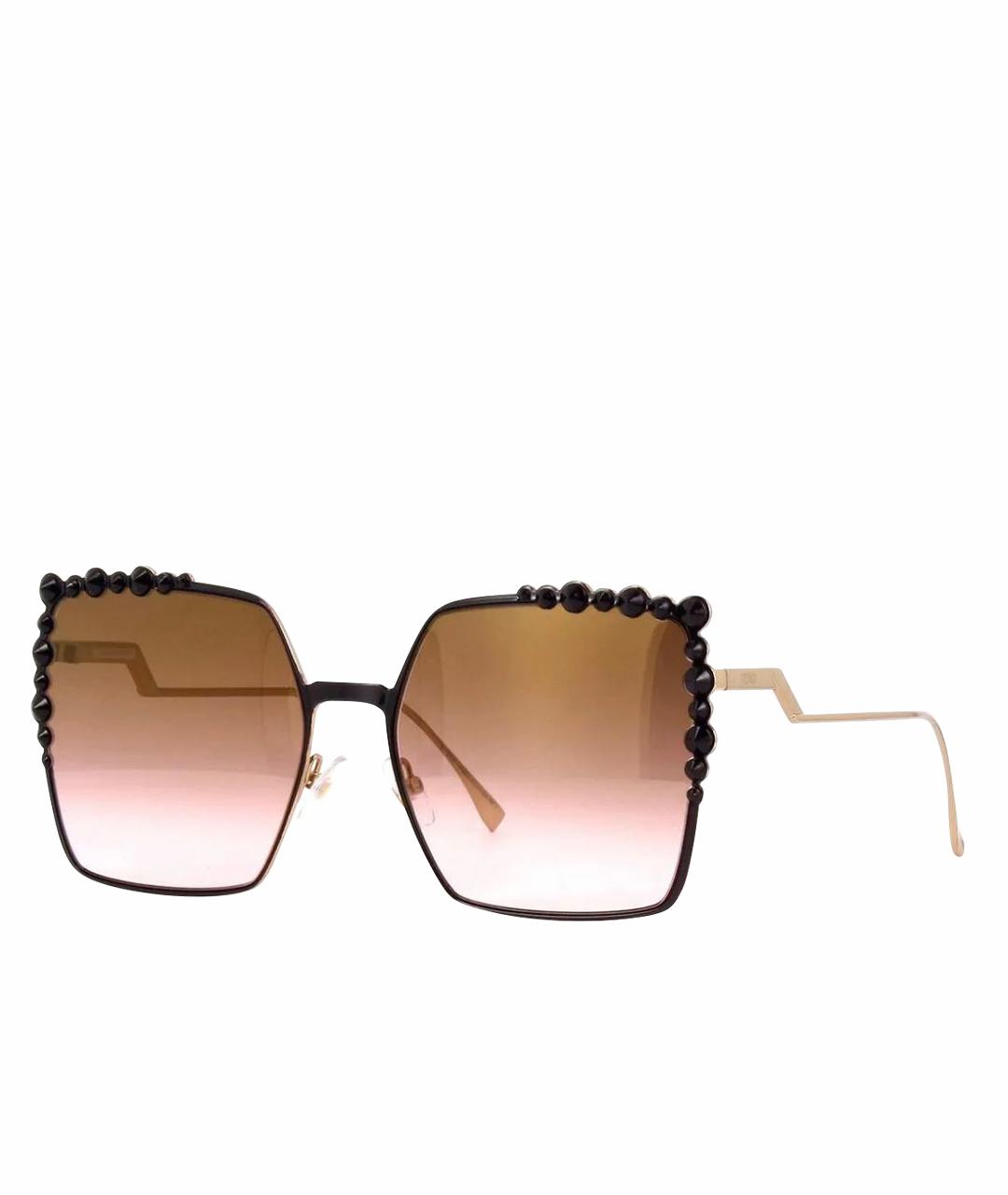 FENDI Коричневые металлические солнцезащитные очки, фото 1