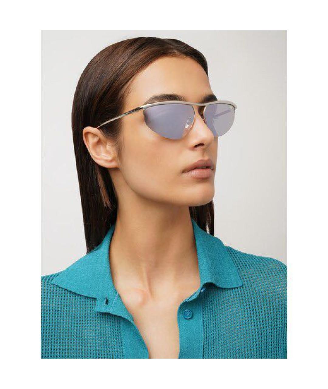 BOTTEGA VENETA Серебряные металлические солнцезащитные очки, фото 6