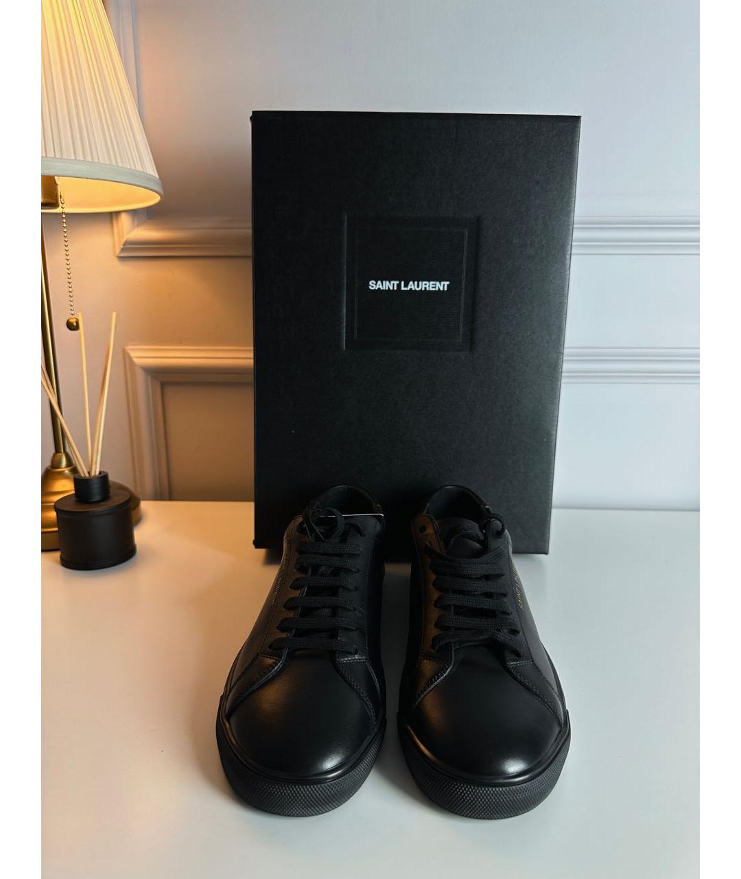 SAINT LAURENT Черные кожаные низкие кроссовки / кеды, фото 5