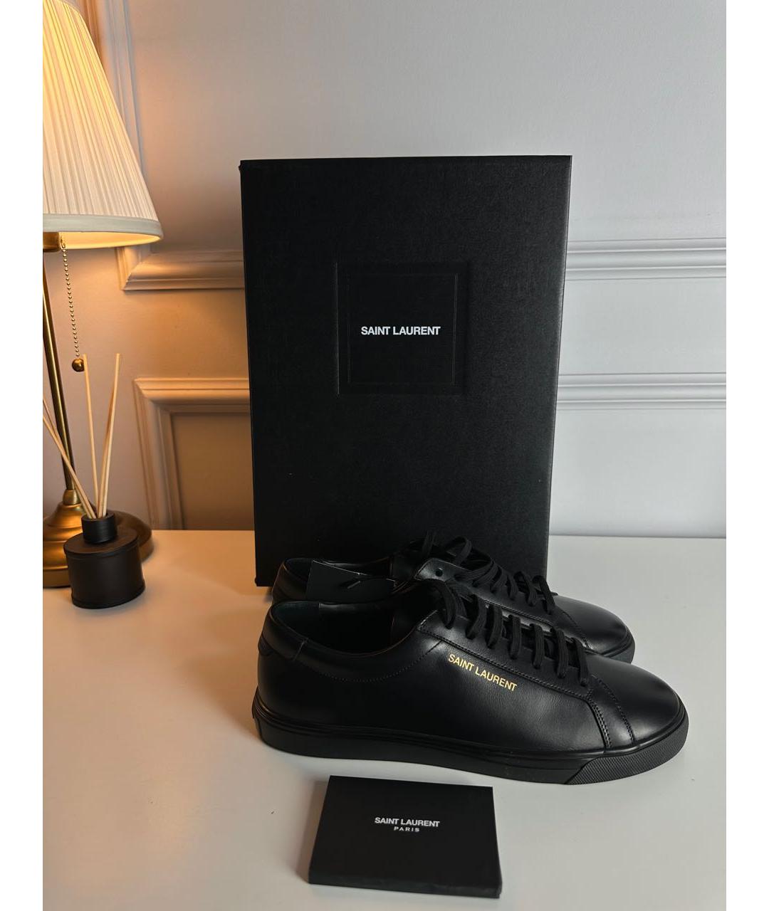 SAINT LAURENT Черные кожаные низкие кроссовки / кеды, фото 4