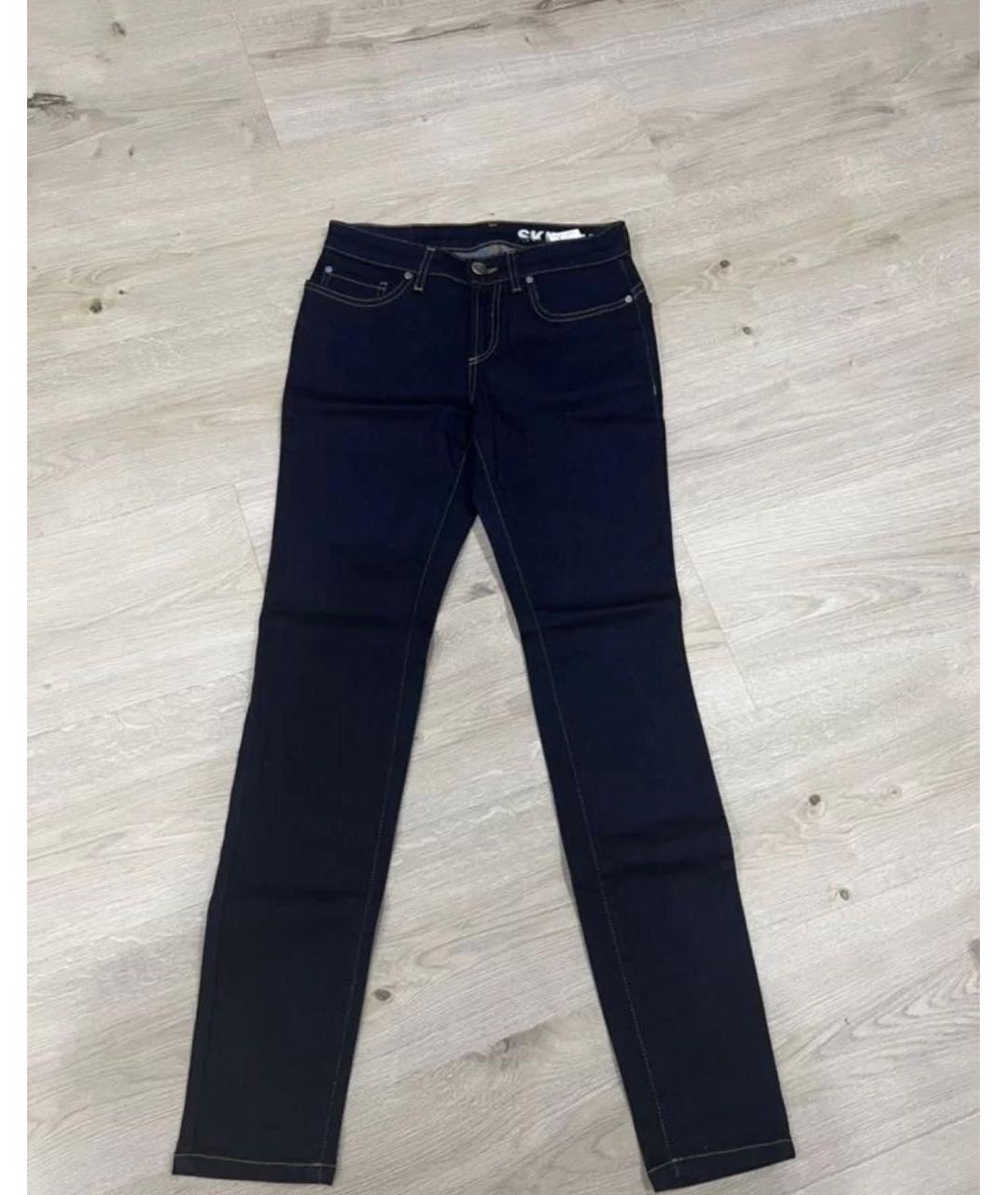 VERSACE COLLECTION Темно-синие хлопко-леновые джинсы слим, фото 4