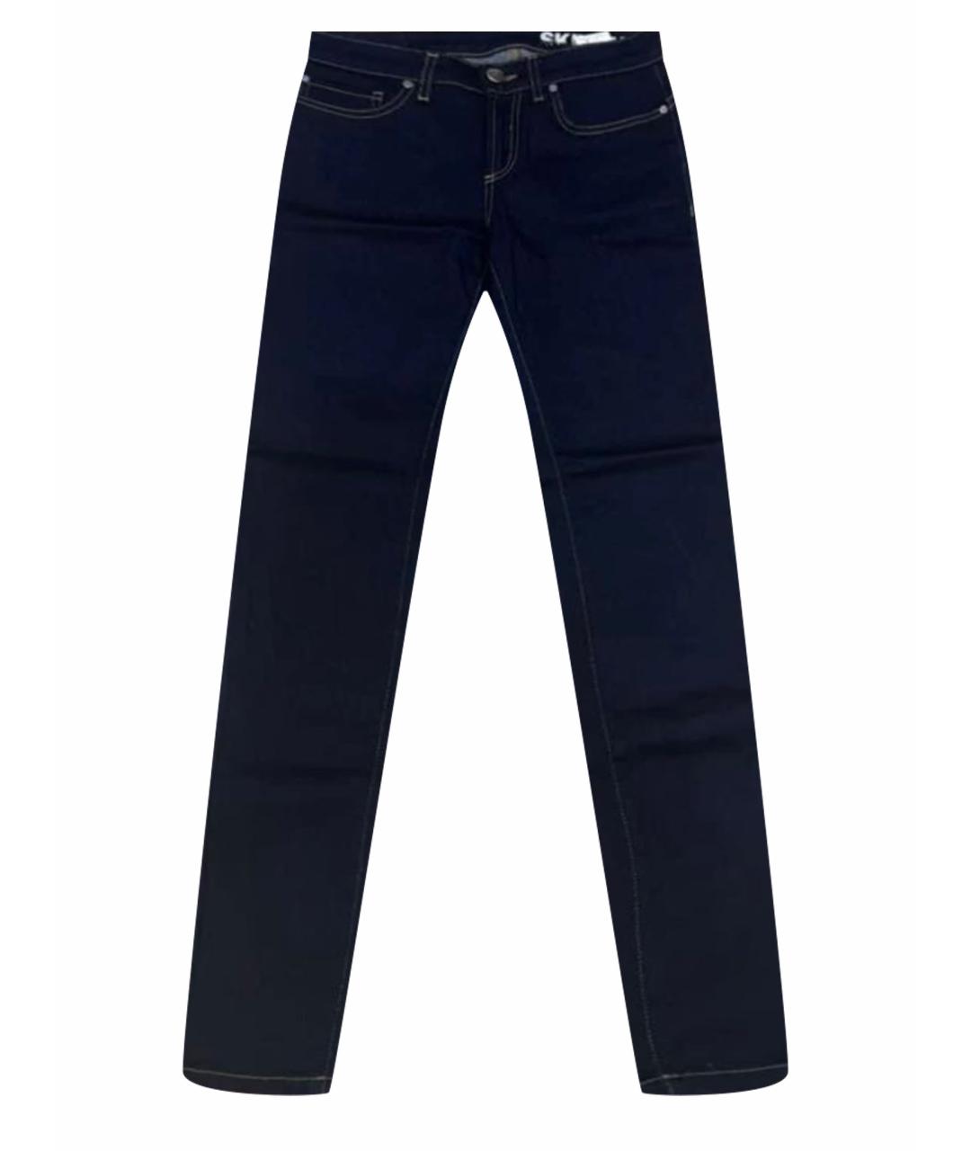 VERSACE COLLECTION Темно-синие хлопко-леновые джинсы слим, фото 1