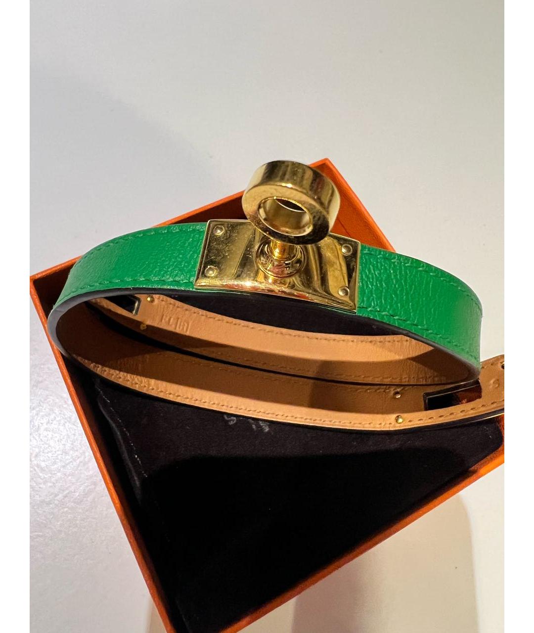 HERMES PRE-OWNED Зеленый кожаный браслет, фото 5
