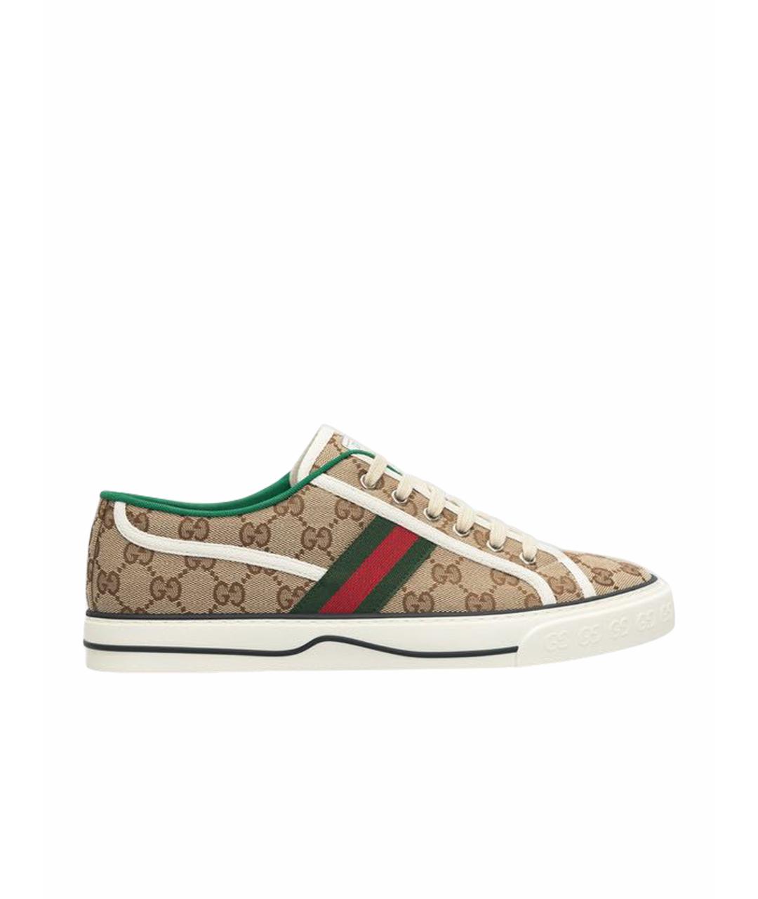 GUCCI Коричневые текстильные низкие кроссовки / кеды, фото 1