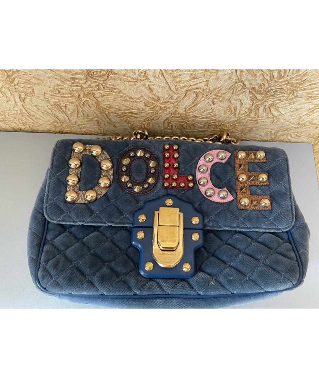 DOLCE&GABBANA Синяя бархатная сумка с короткими ручками, фото 5