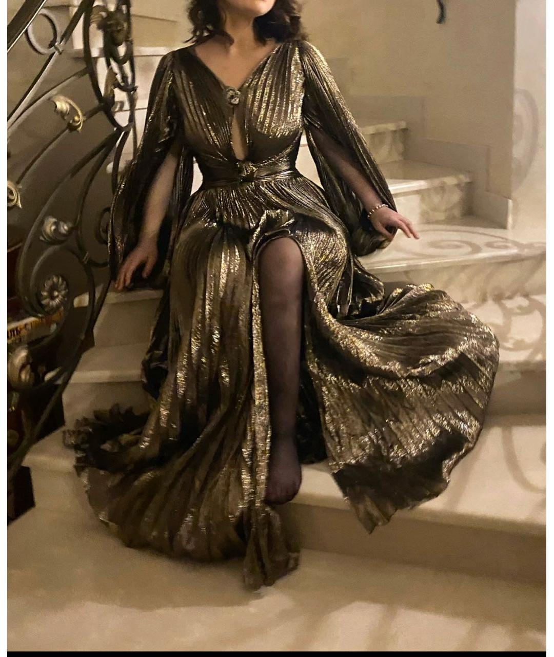 OSCAR DE LA RENTA Золотое шелковое вечернее платье, фото 2