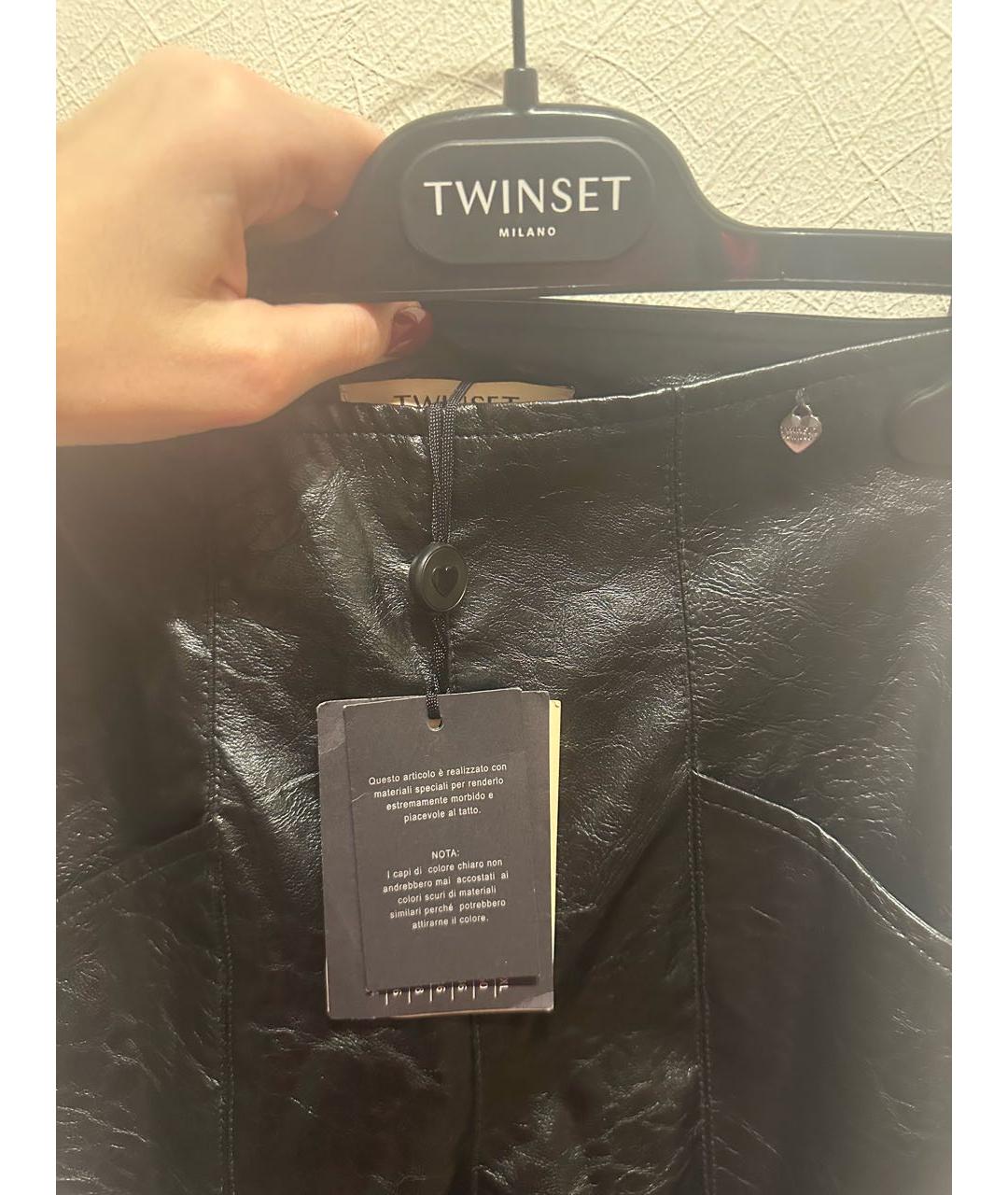 TWIN-SET Черные вискозные прямые брюки, фото 3