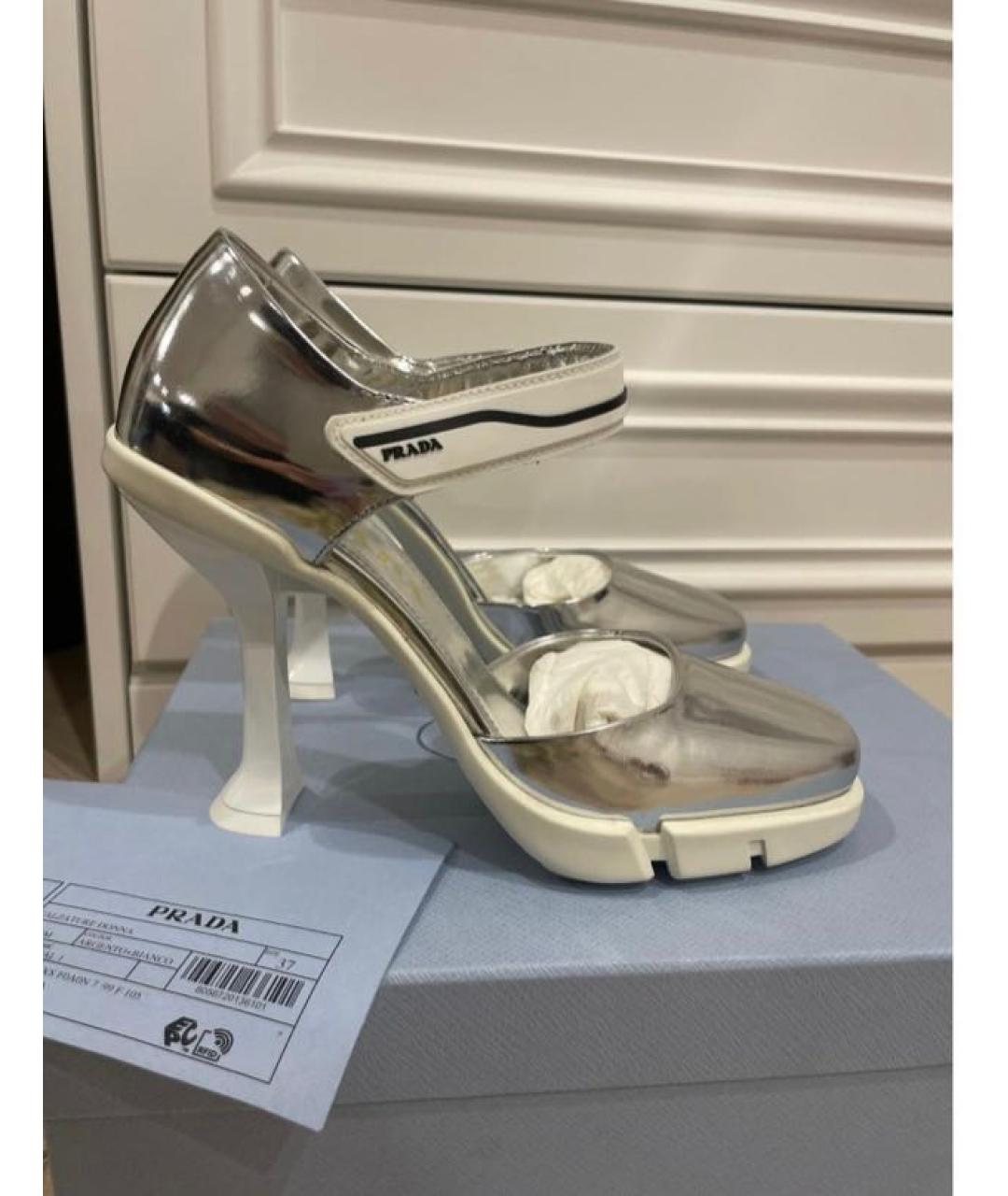 PRADA Серебряные кожаные босоножки, фото 7