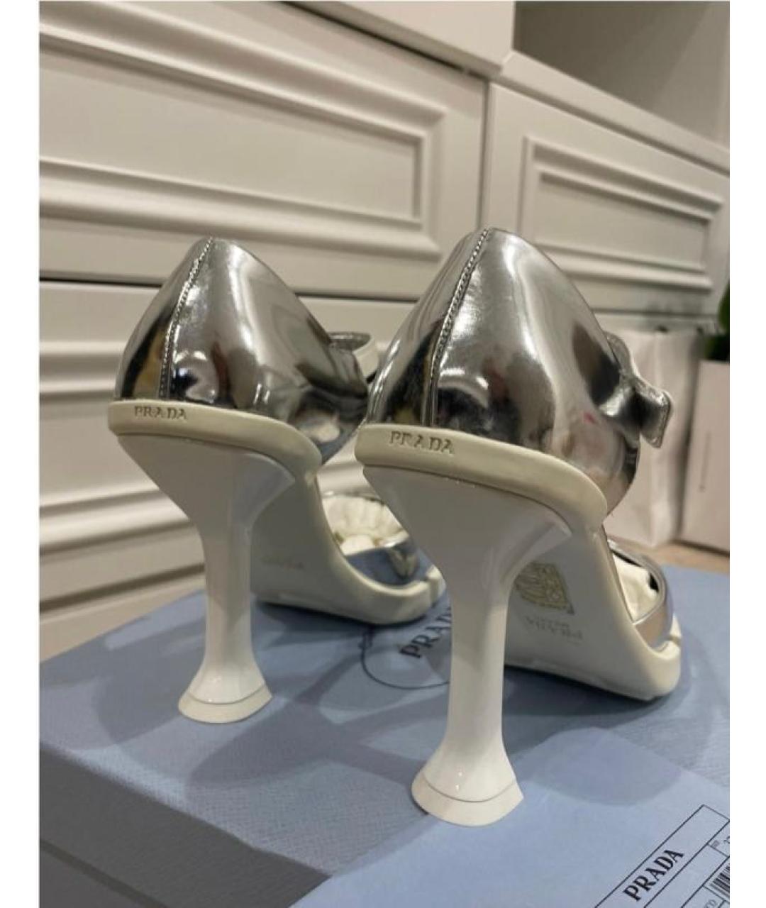 PRADA Серебряные кожаные босоножки, фото 4