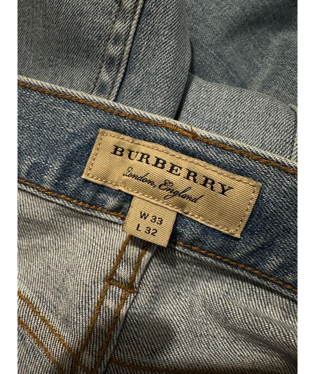 BURBERRY Голубые хлопко-эластановые прямые джинсы, фото 3