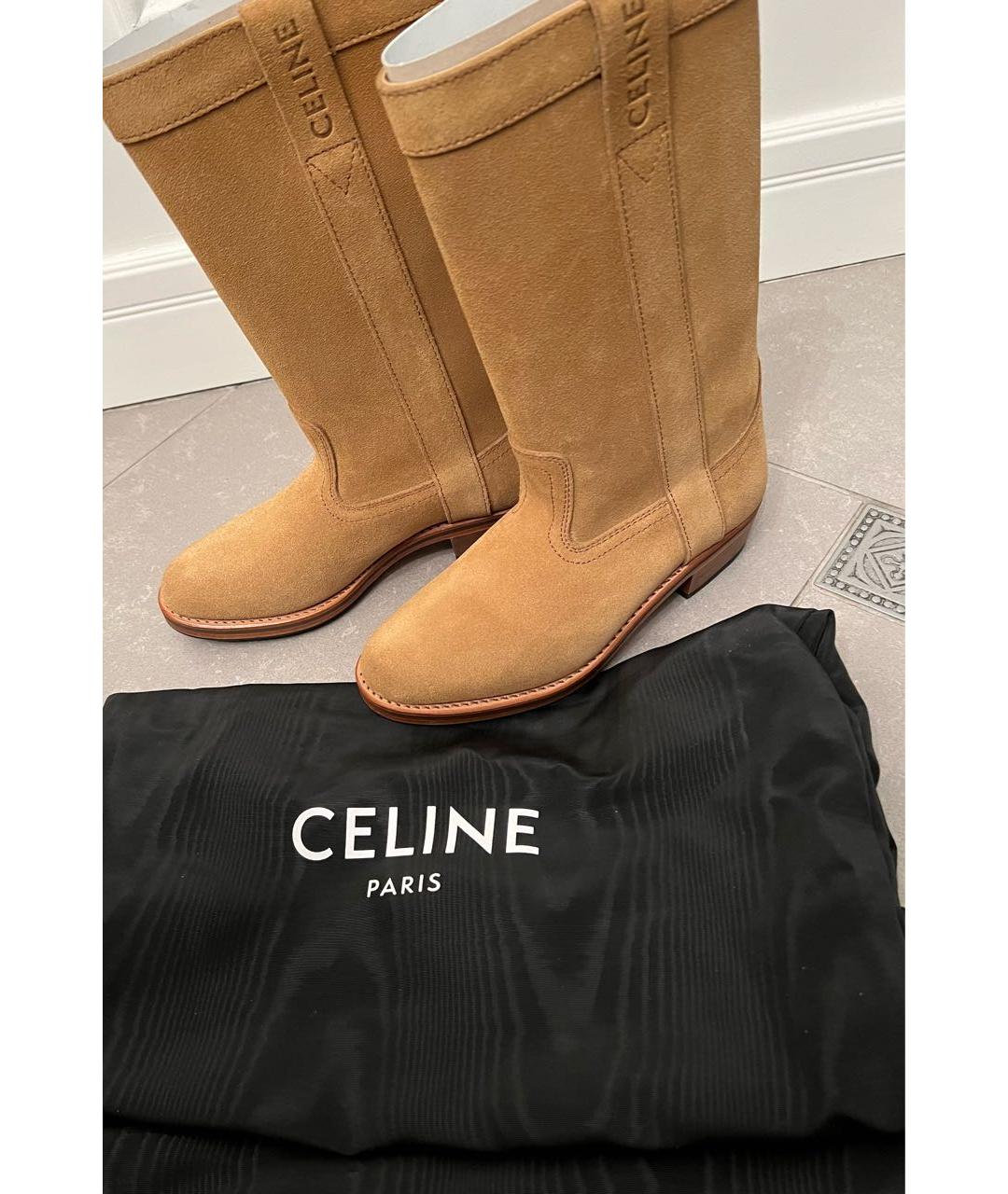 CELINE Горчичные замшевые сапоги, фото 6