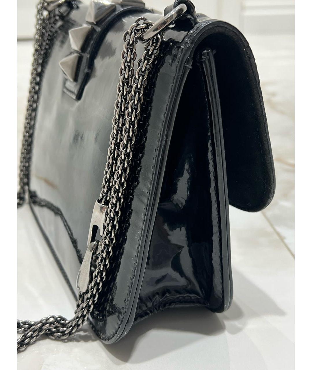 VALENTINO Черная сумка через плечо из лакированной кожи, фото 2