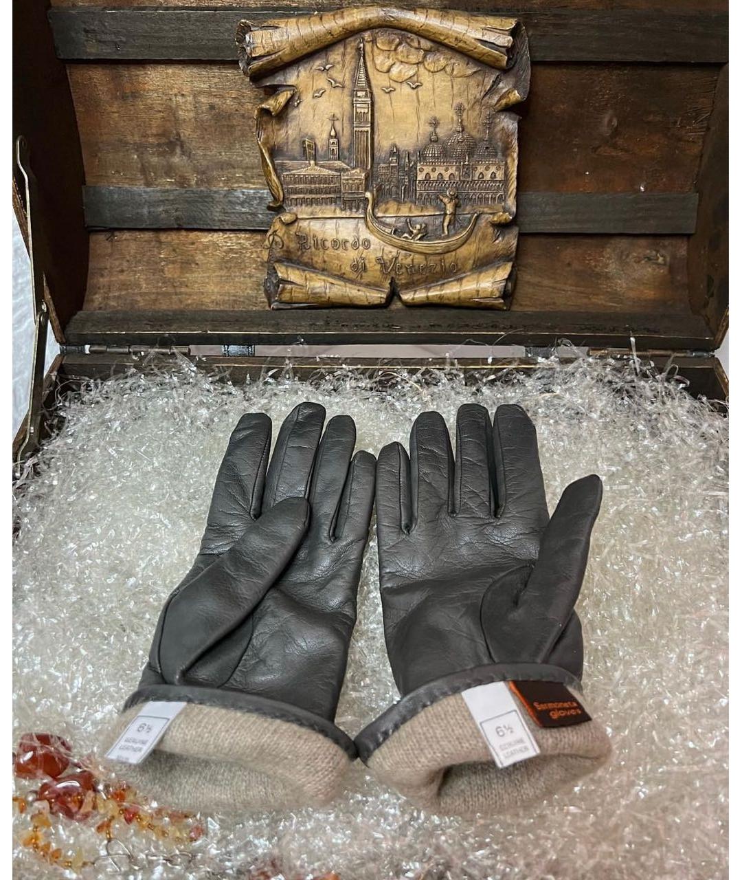 SERMONETA Серые кожаные перчатки, фото 2