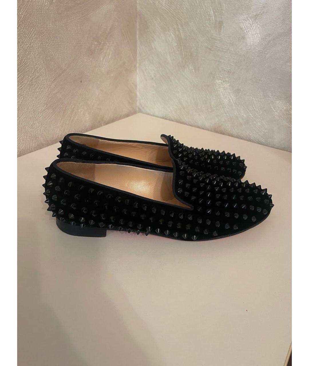 CHRISTIAN LOUBOUTIN Черные бархатные лоферы, фото 4