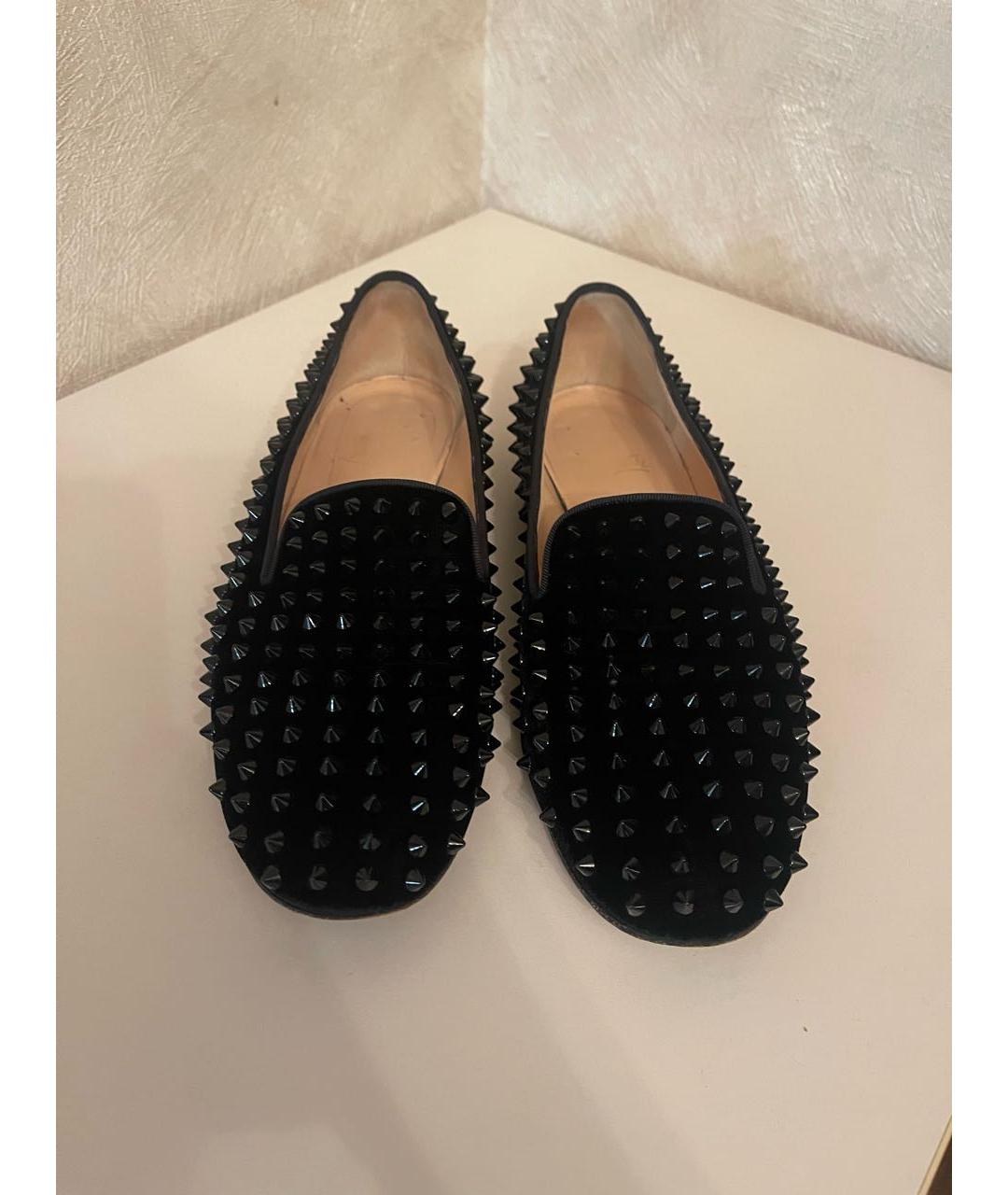 CHRISTIAN LOUBOUTIN Черные бархатные лоферы, фото 3