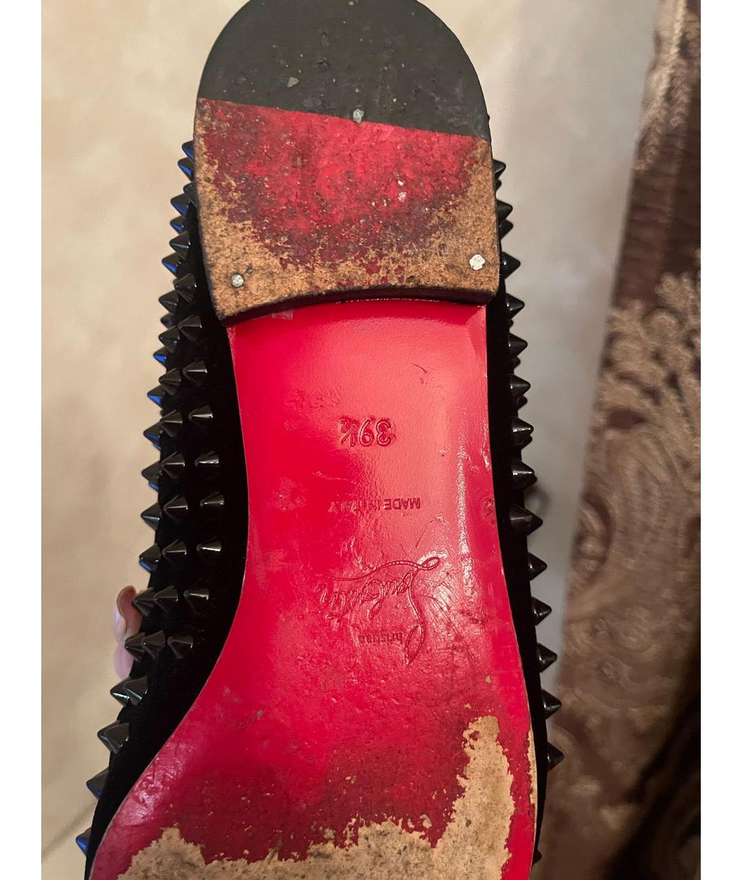 CHRISTIAN LOUBOUTIN Черные бархатные лоферы, фото 2