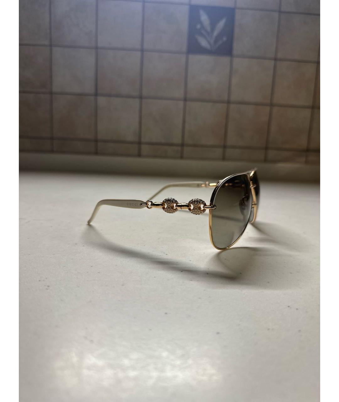 GUCCI Бежевые металлические солнцезащитные очки, фото 2