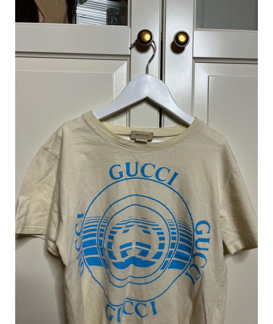 GUCCI Бежевая хлопковая детская футболка, фото 3