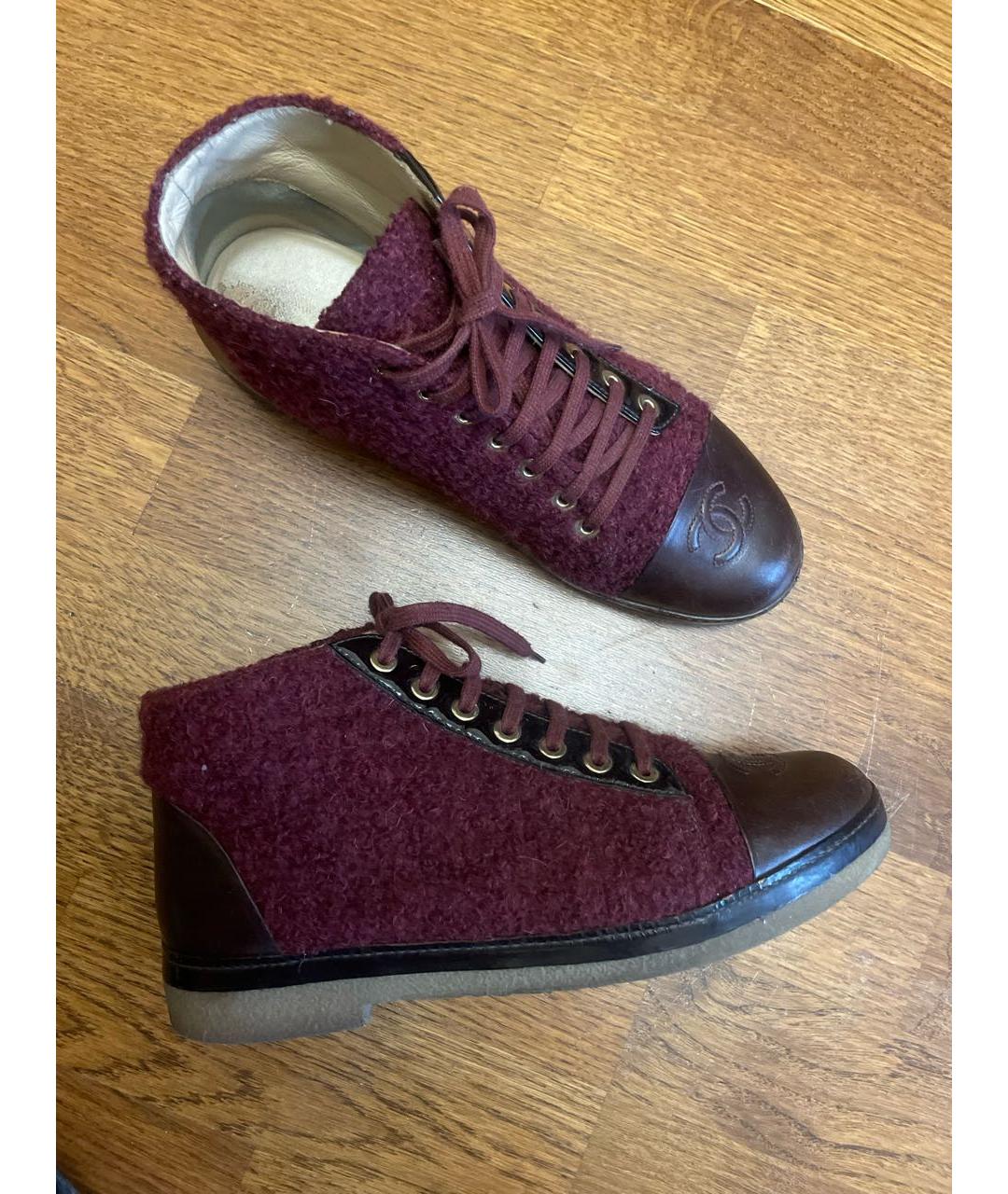 CHANEL PRE-OWNED Бордовые кожаные ботинки, фото 8