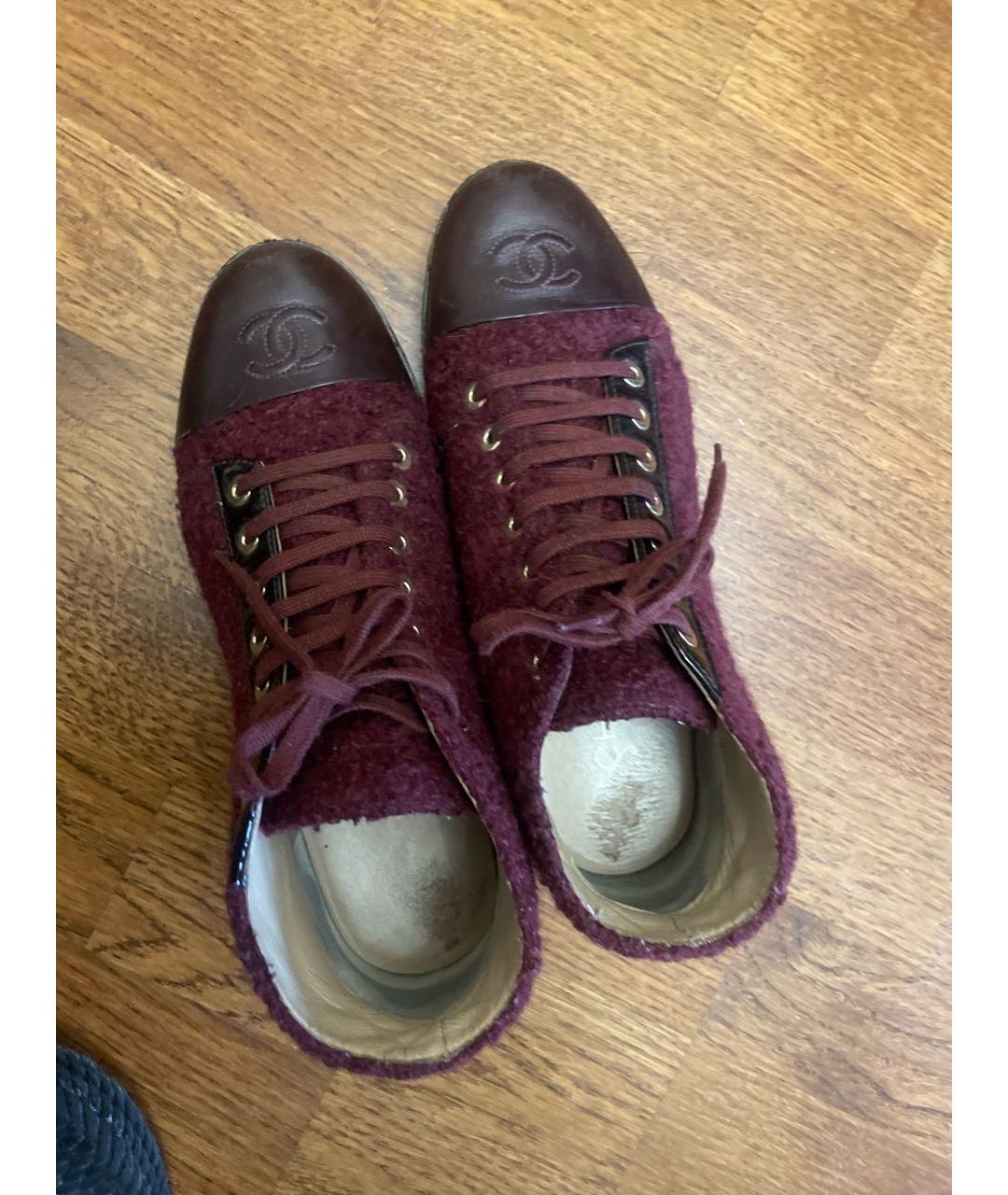 CHANEL PRE-OWNED Бордовые кожаные ботинки, фото 6