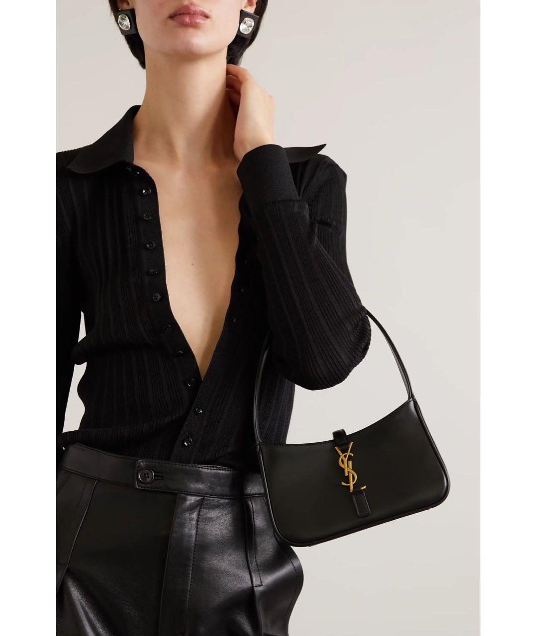 SAINT LAURENT Черная кожаная сумка с короткими ручками, фото 5