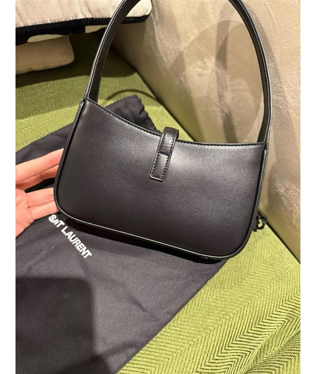 SAINT LAURENT Черная кожаная сумка с короткими ручками, фото 3