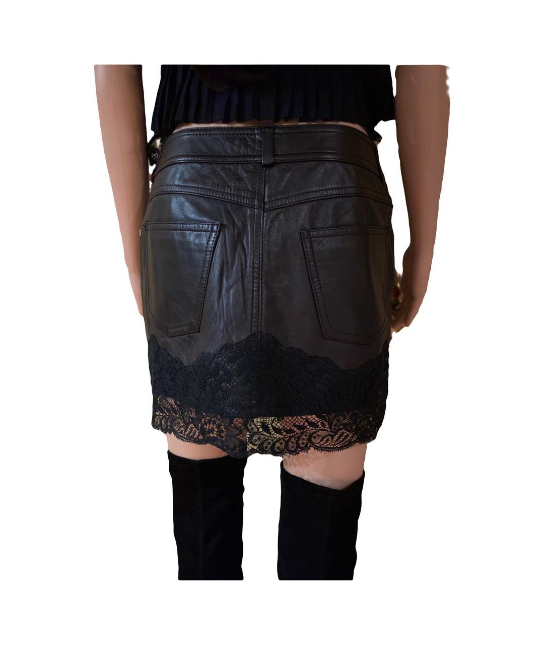 RED VALENTINO Черная кожаная юбка мини, фото 2