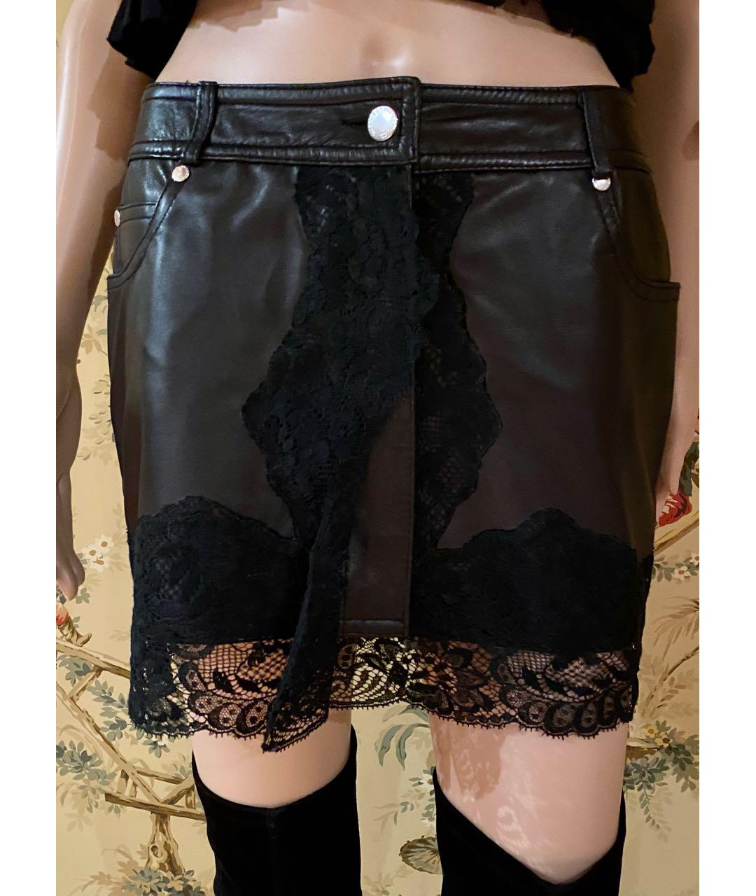 RED VALENTINO Черная кожаная юбка мини, фото 7