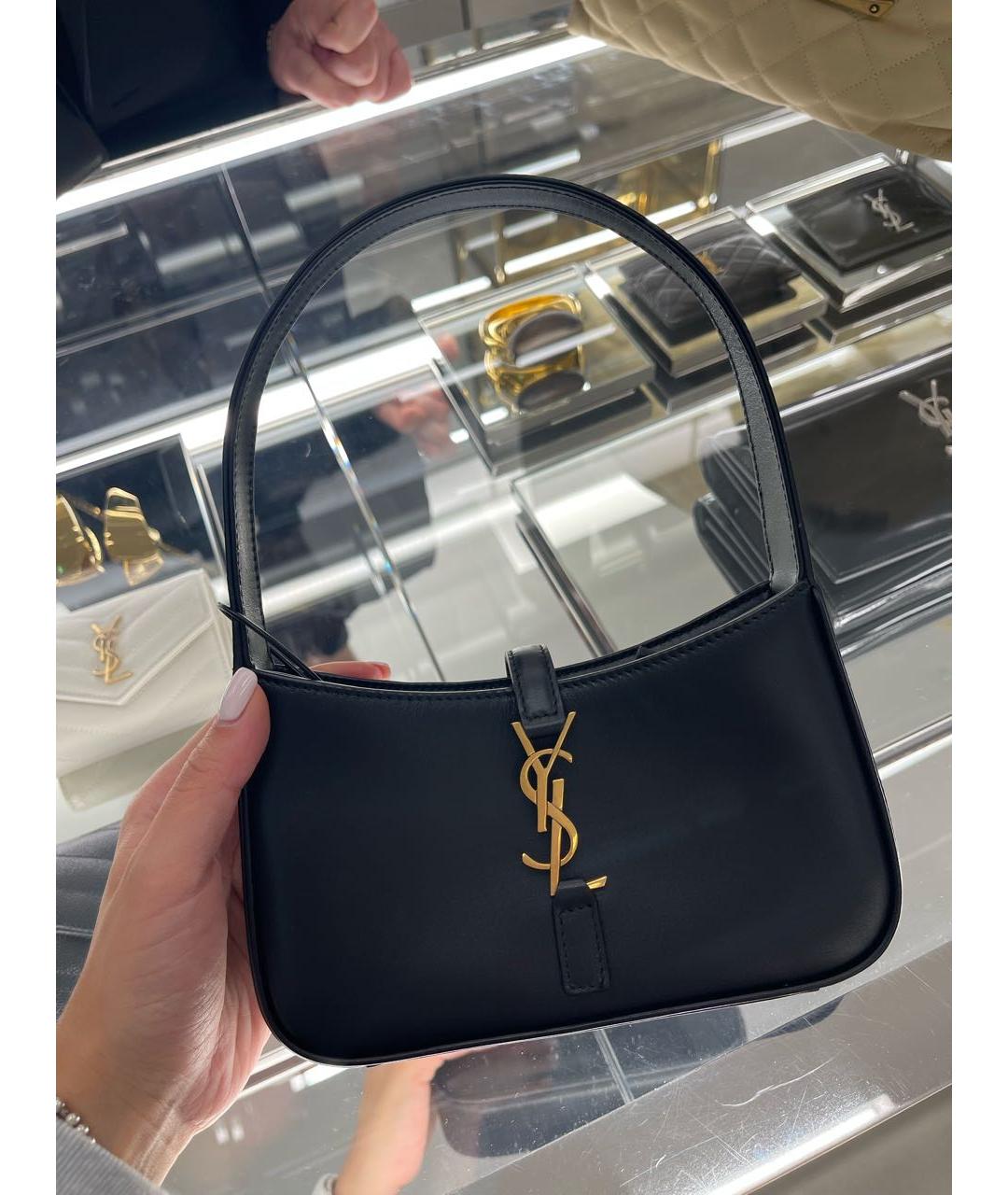 SAINT LAURENT Черная кожаная сумка с короткими ручками, фото 7