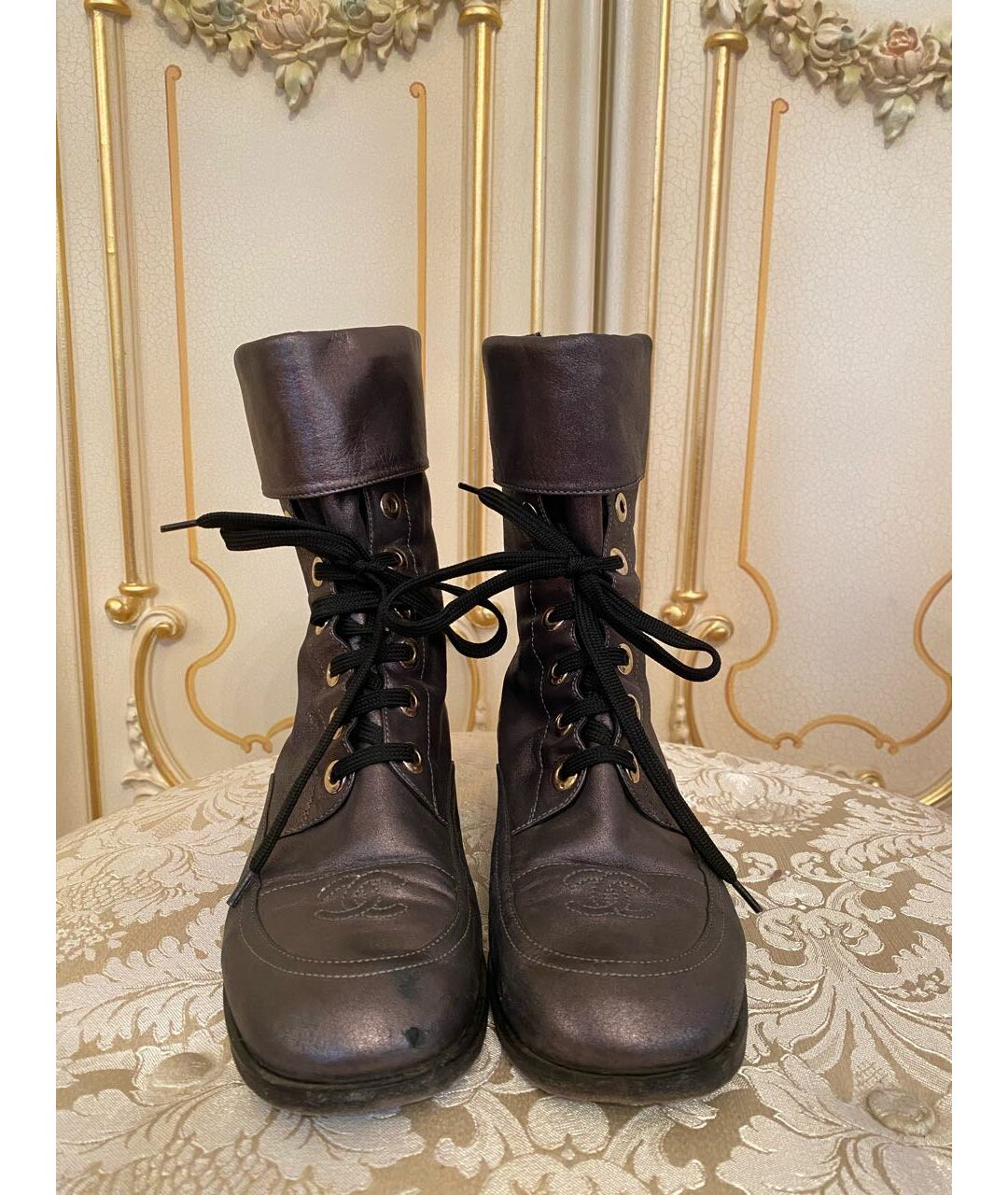 CHANEL PRE-OWNED Серые кожаные ботинки, фото 2