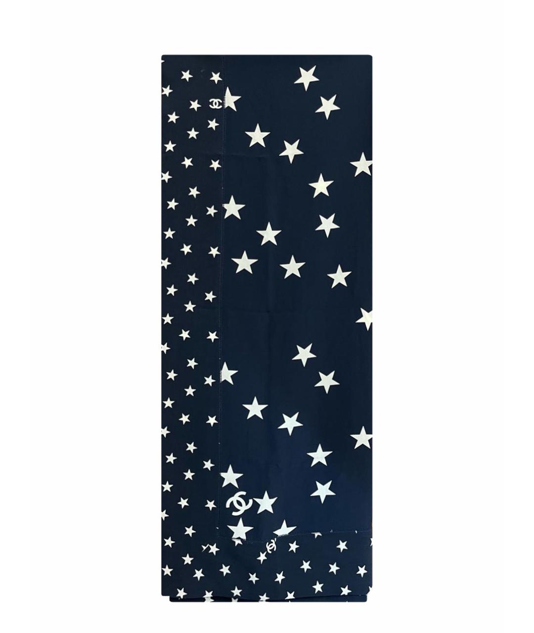 CHANEL Темно-синий шелковый шарф, фото 1