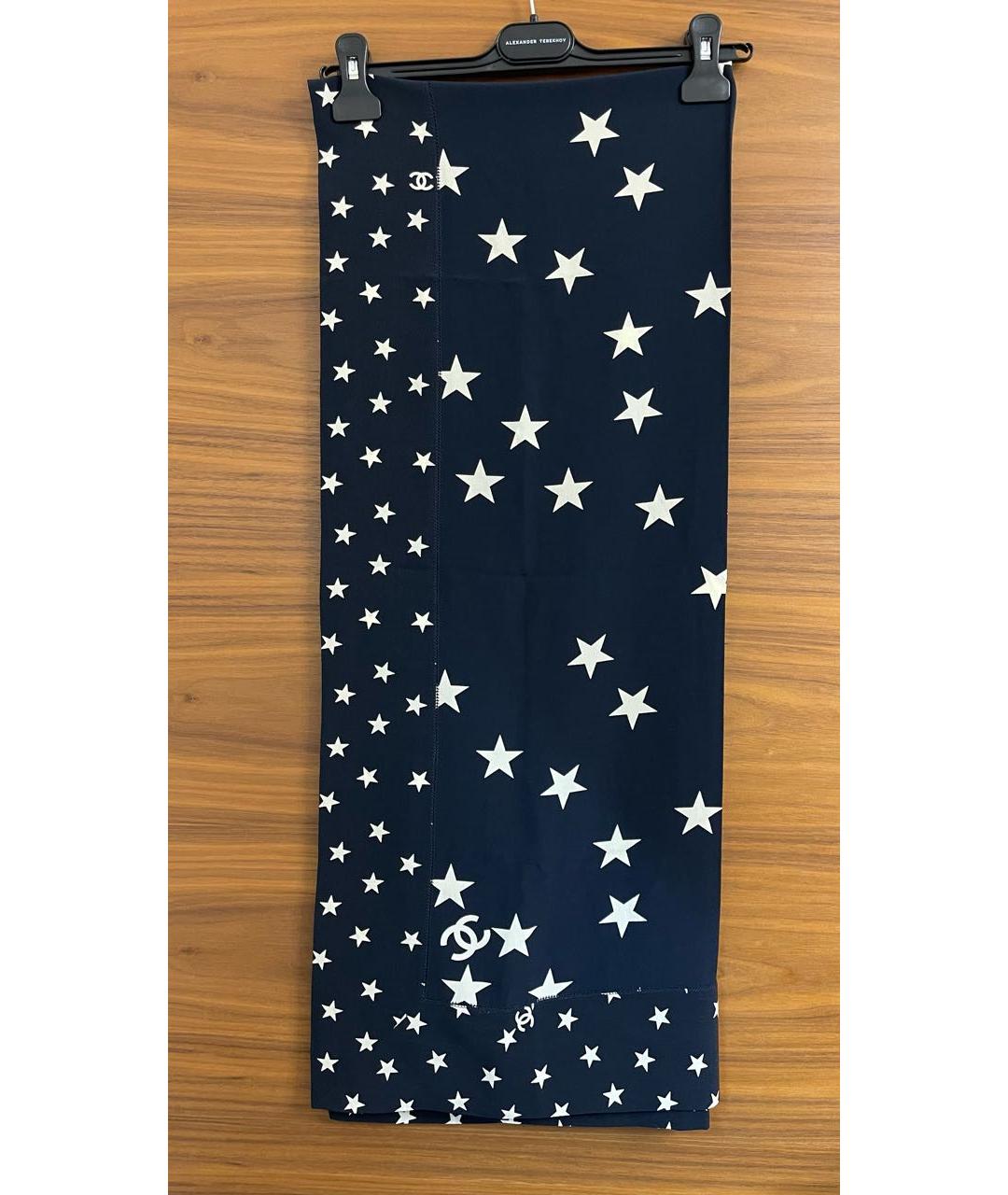 CHANEL PRE-OWNED Темно-синий шелковый шарф, фото 4