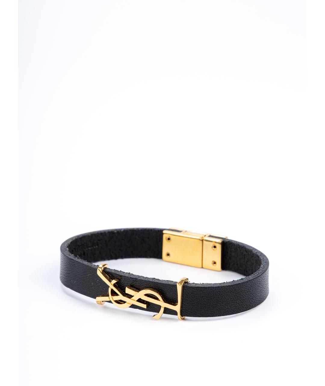 SAINT LAURENT Черный кожаный браслет, фото 2
