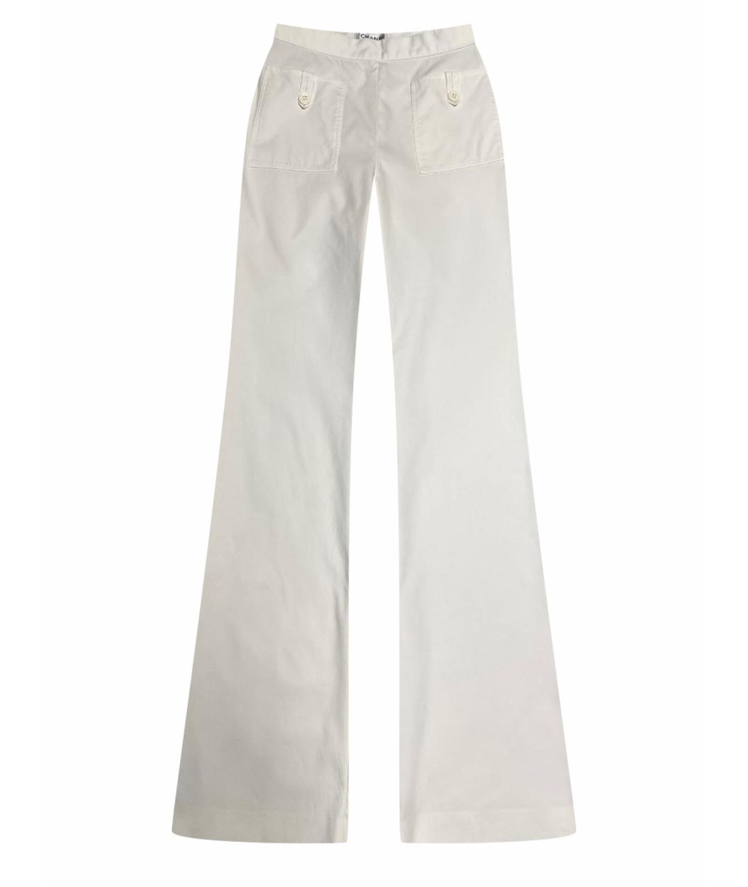 CHANEL PRE-OWNED Белые хлопко-эластановые прямые брюки, фото 1