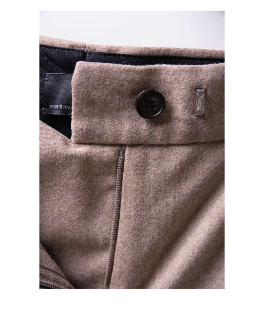 FENDI Бежевые шерстяные прямые брюки, фото 5