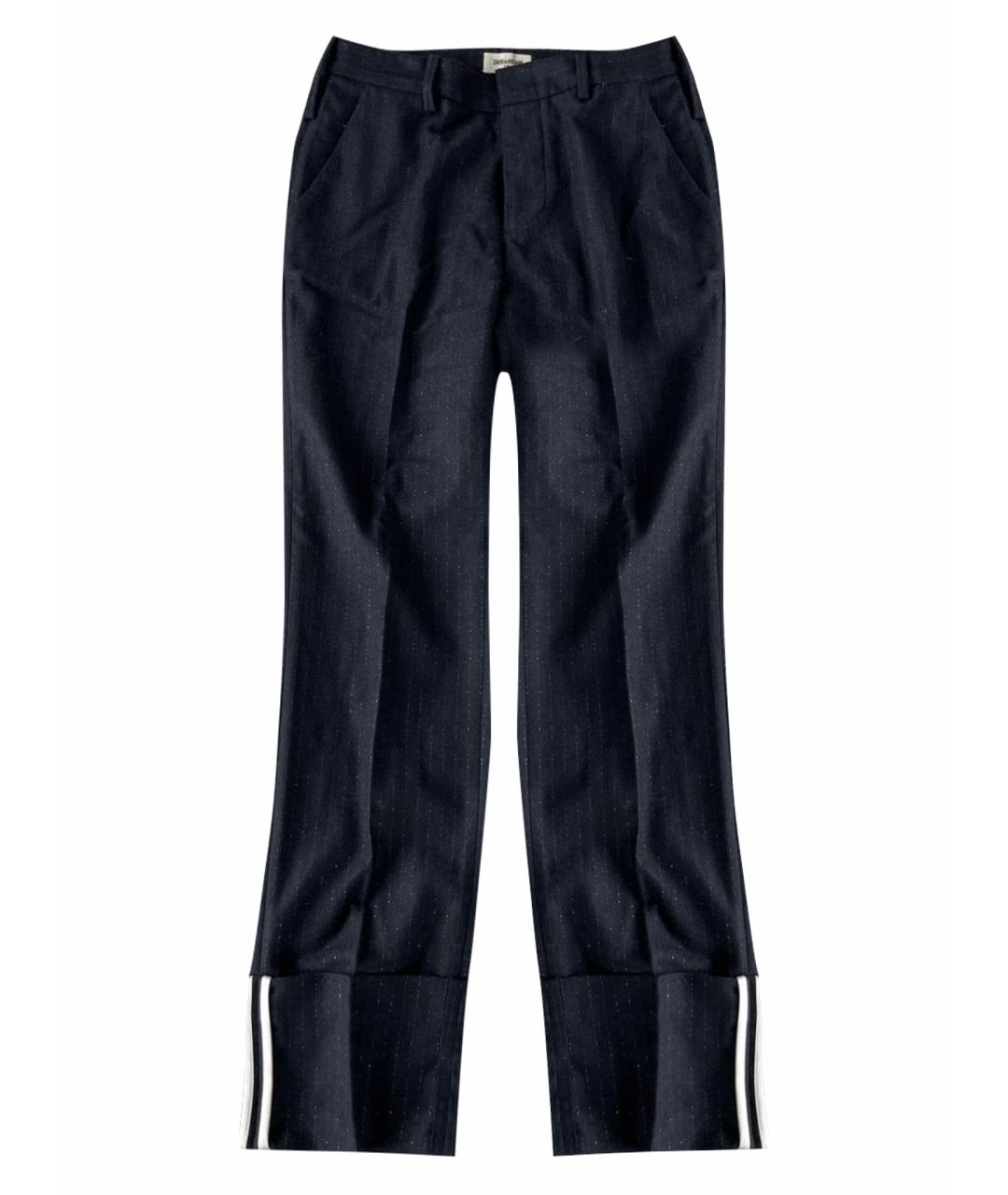 ZADIG & VOLTAIRE Темно-синие шерстяные прямые брюки, фото 1