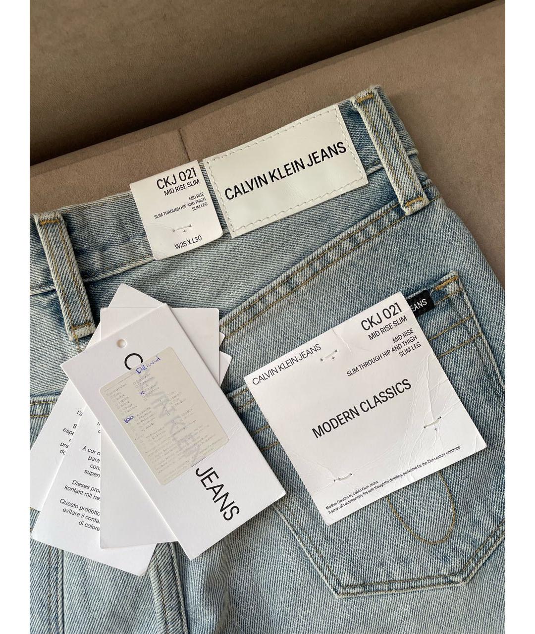 CALVIN KLEIN JEANS Голубые хлопковые джинсы слим, фото 4