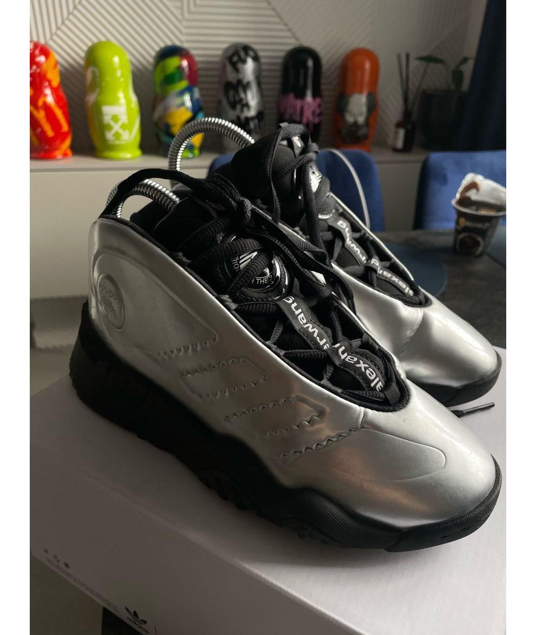 ADIDAS Серебряные кожаные кроссовки, фото 2