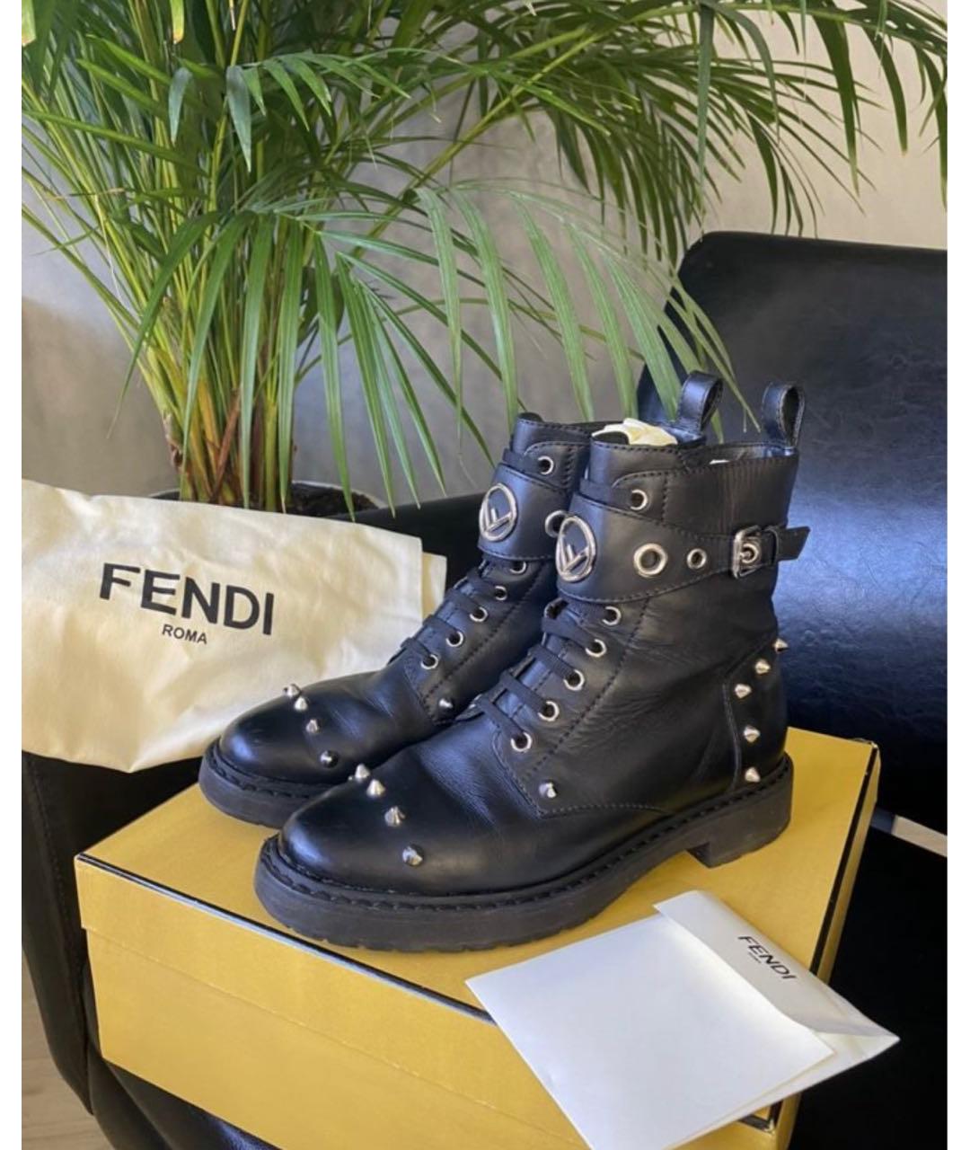 FENDI Черные кожаные ботинки, фото 5