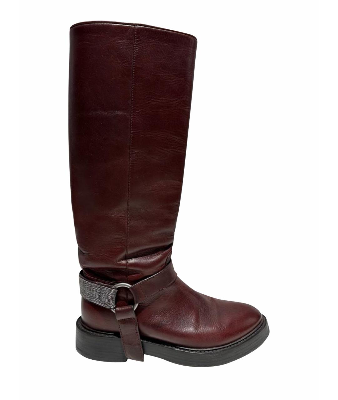BRUNELLO CUCINELLI Бордовые кожаные сапоги, фото 1
