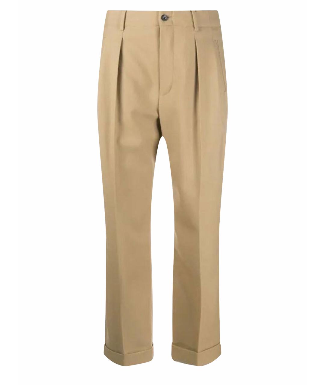 SAINT LAURENT Бежевые шерстяные прямые брюки, фото 1