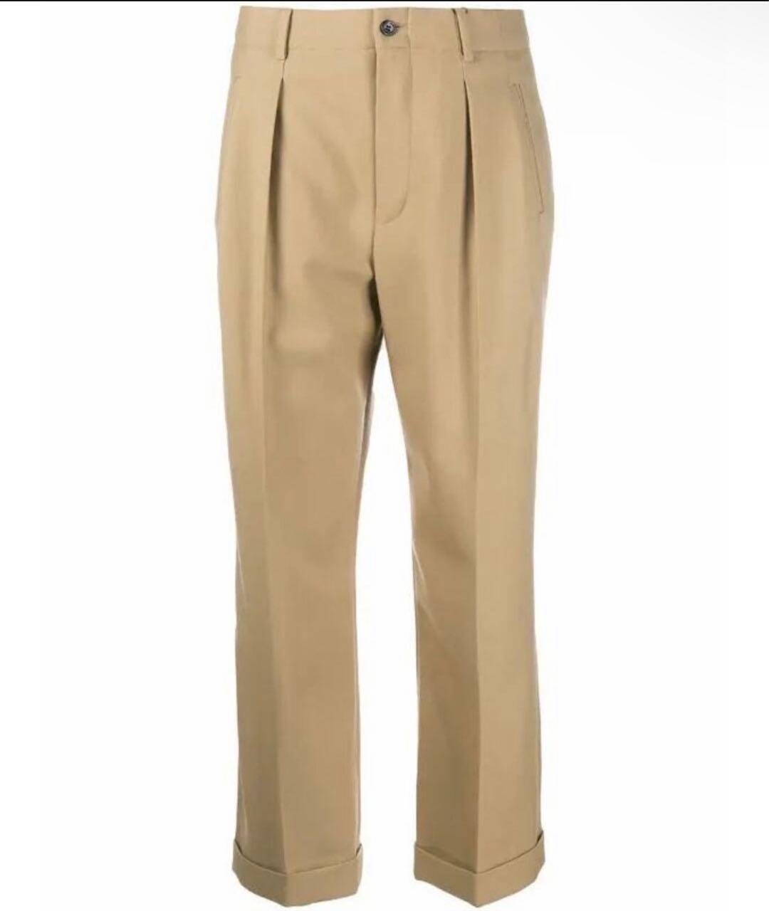 SAINT LAURENT Бежевые шерстяные прямые брюки, фото 6
