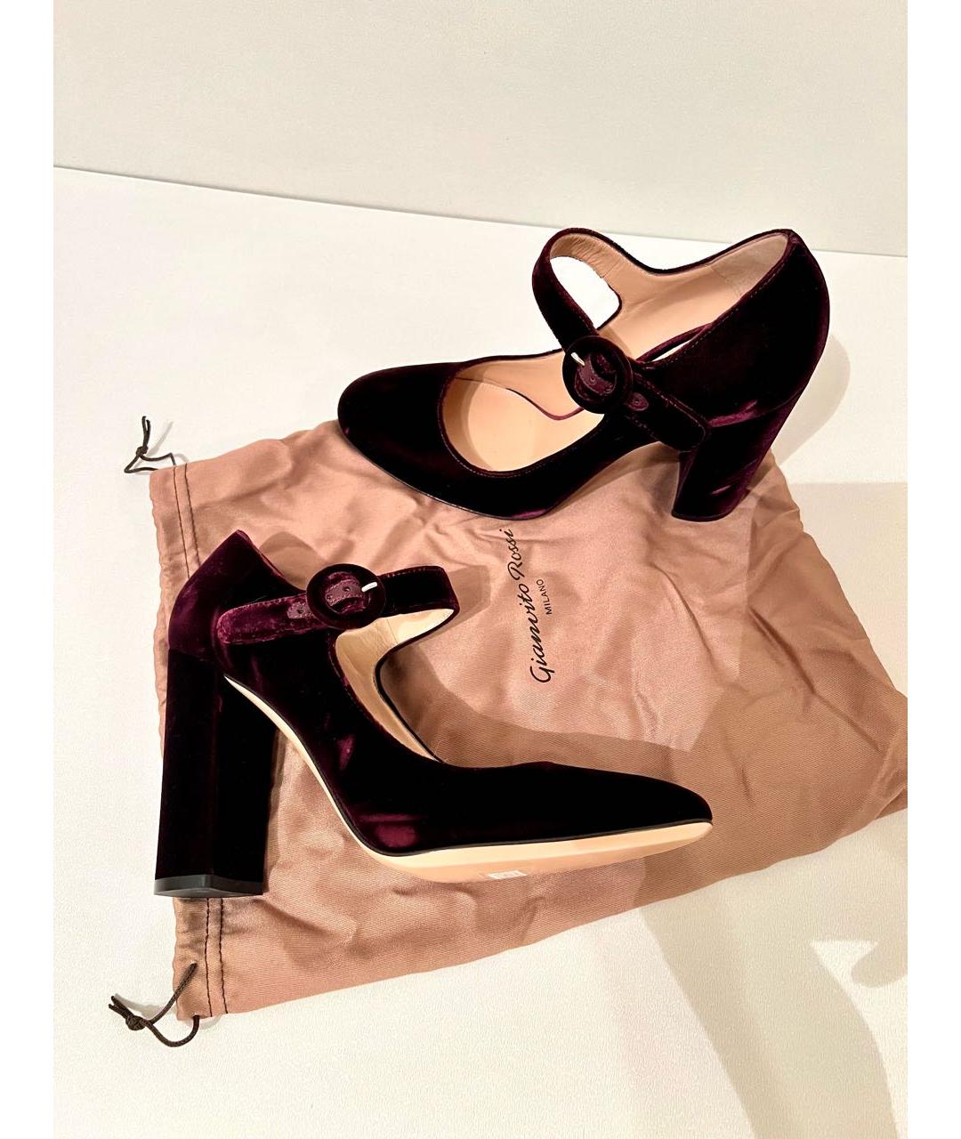 GIANVITO ROSSI Бордовые бархатные туфли, фото 8