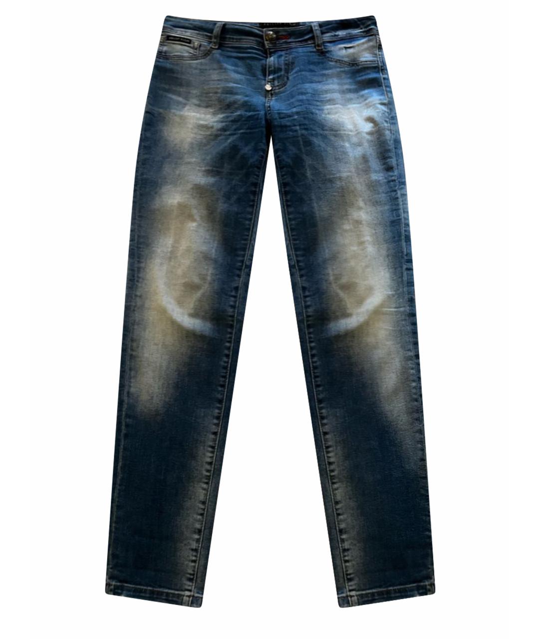 PHILIPP PLEIN Голубые хлопко-эластановые джинсы слим, фото 1
