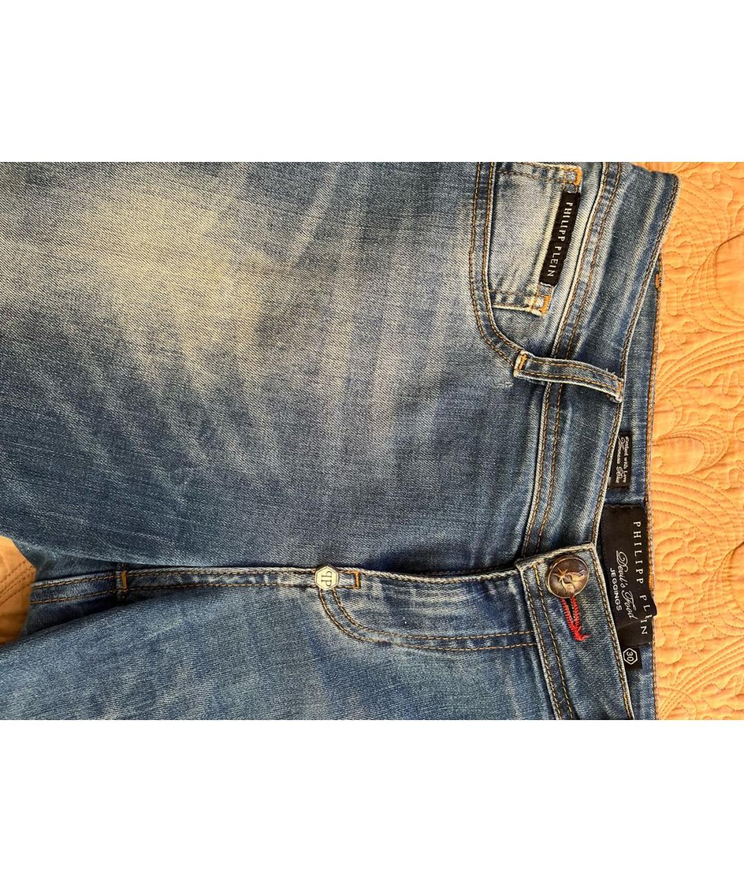 PHILIPP PLEIN Голубые хлопко-эластановые джинсы слим, фото 6
