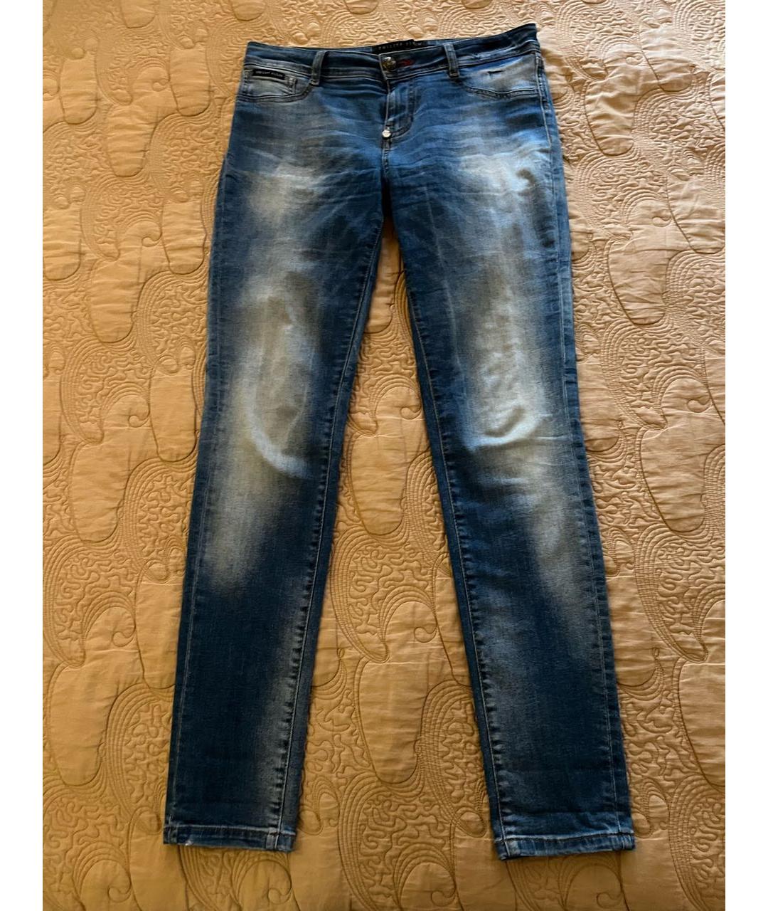 PHILIPP PLEIN Голубые хлопко-эластановые джинсы слим, фото 7