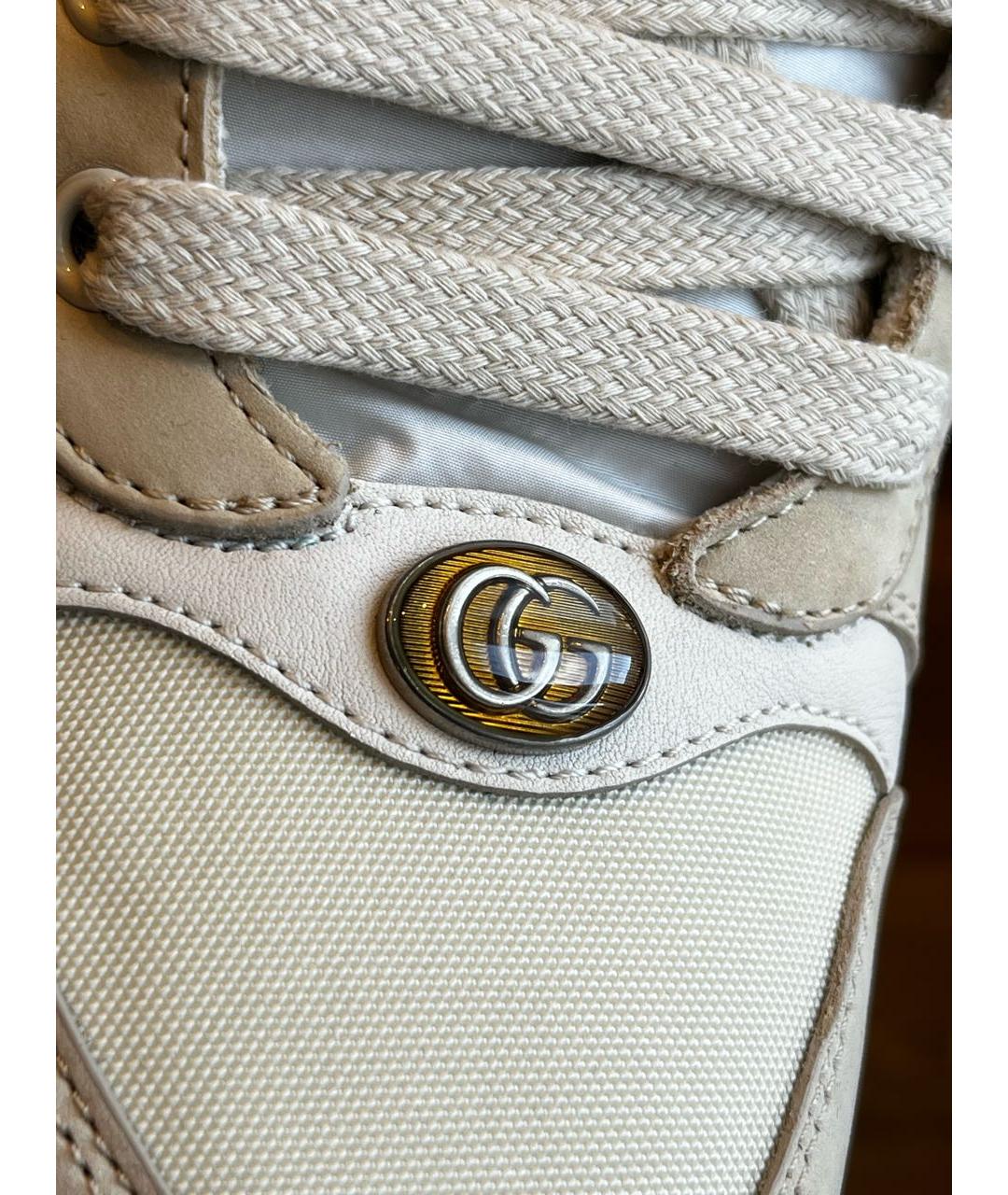 GUCCI Бежевые кожаные низкие кроссовки / кеды, фото 5