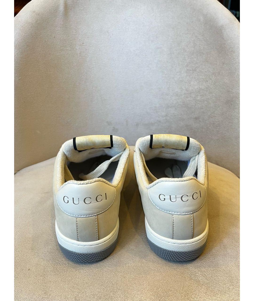 GUCCI Бежевые кожаные низкие кроссовки / кеды, фото 4