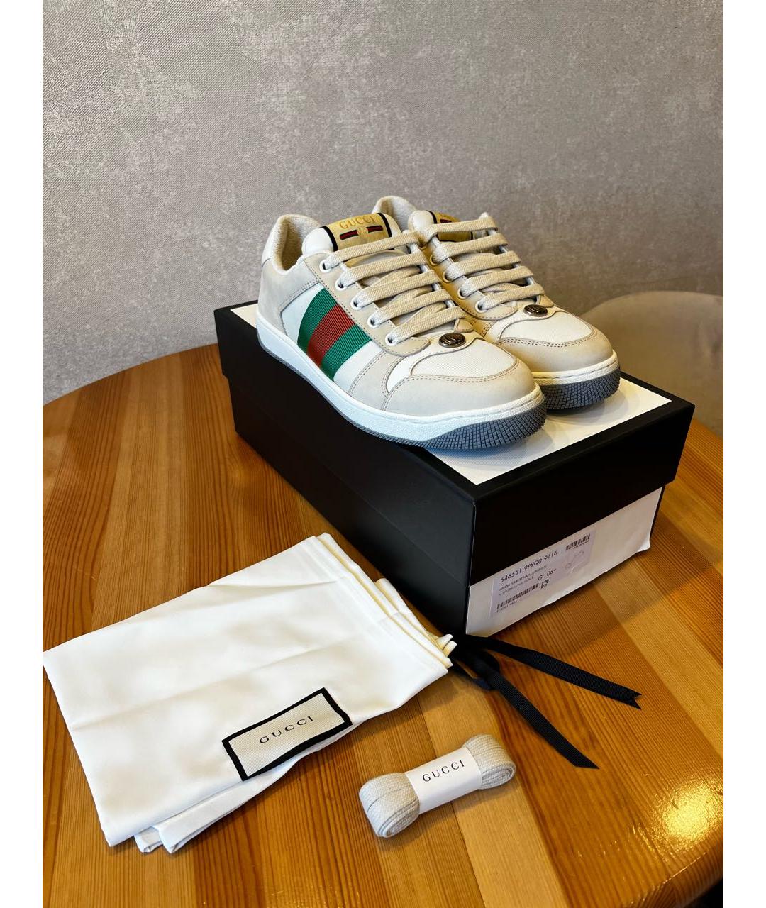 GUCCI Бежевые кожаные низкие кроссовки / кеды, фото 7
