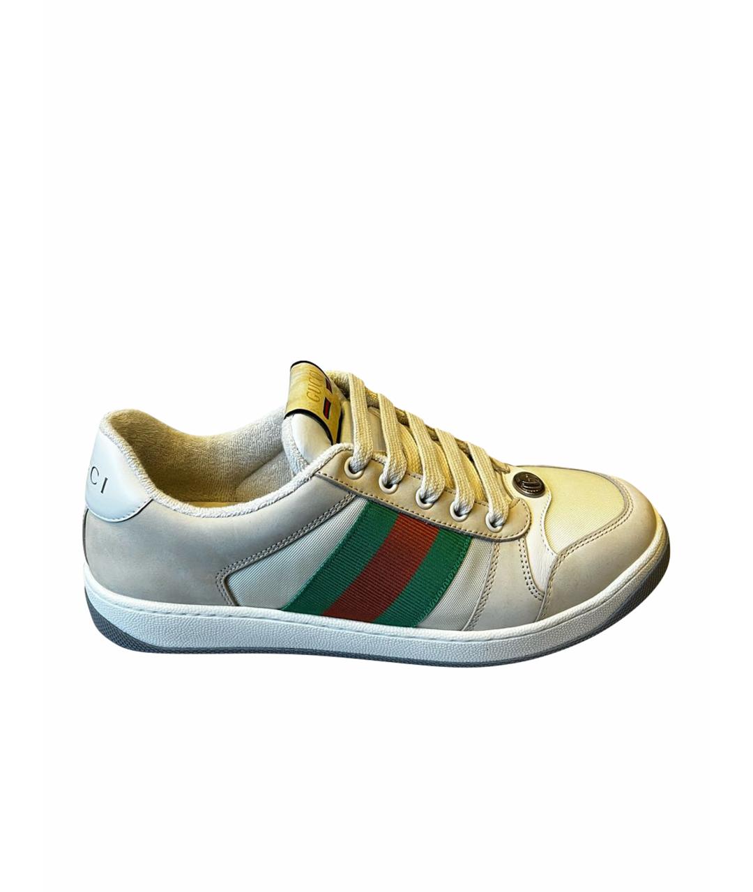 GUCCI Бежевые кожаные низкие кроссовки / кеды, фото 1